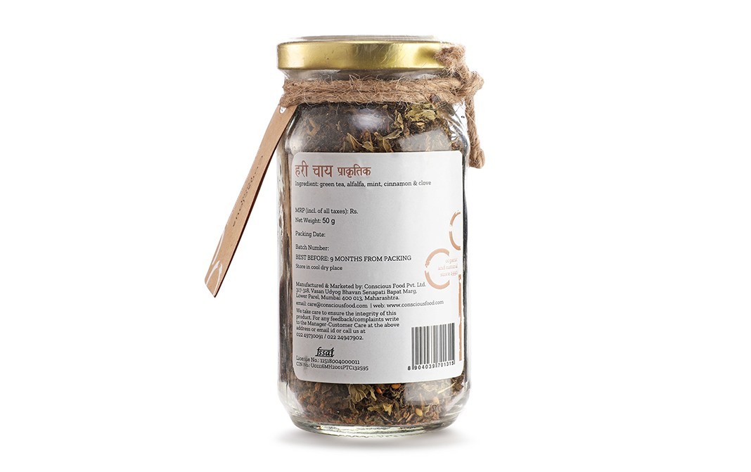 Conscious Food Green Tea Plus Natural   Glass Jar  50 grams